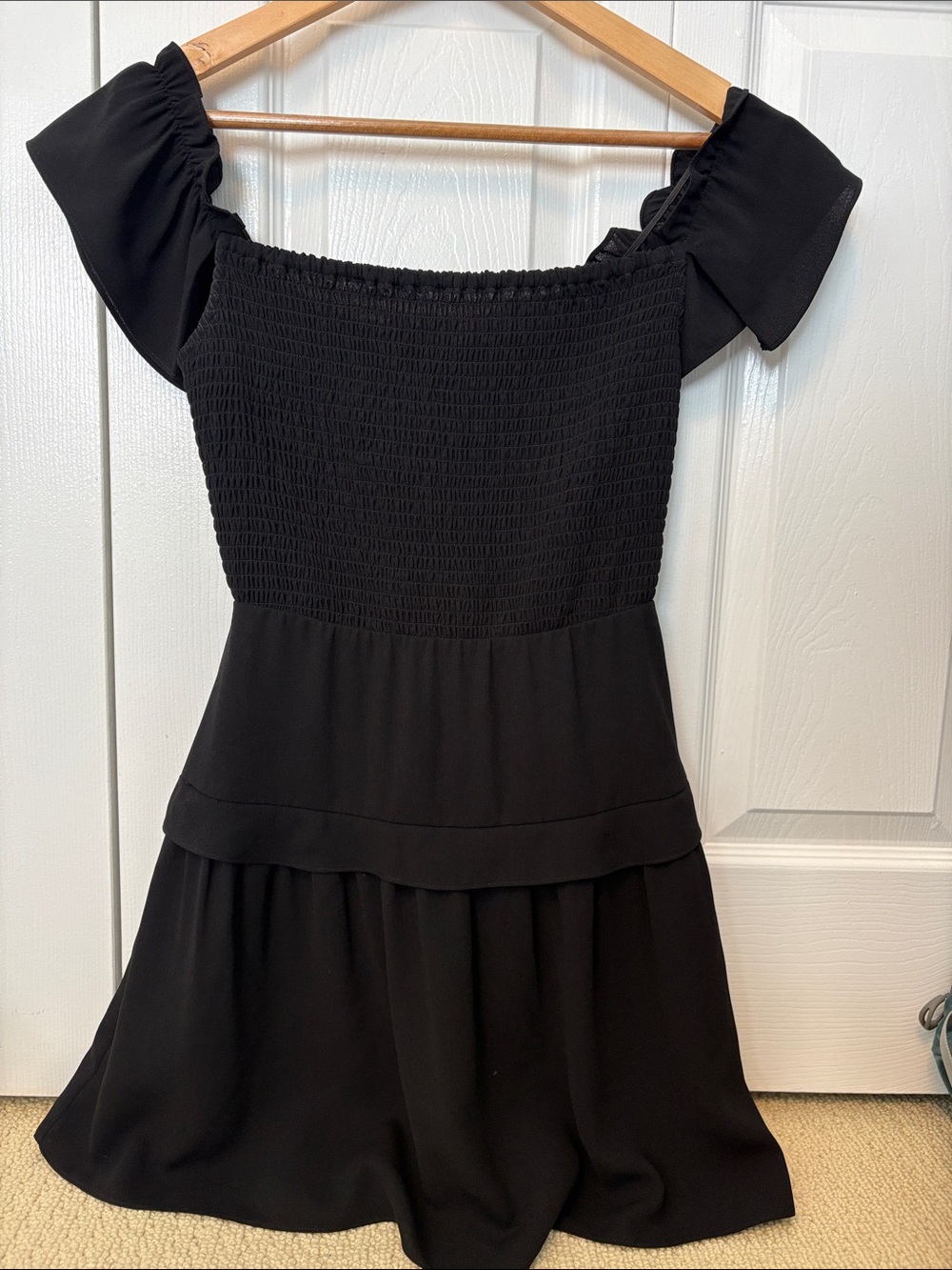 ALI & JAY Black Off-Shoulder Smocked Mini Dress
